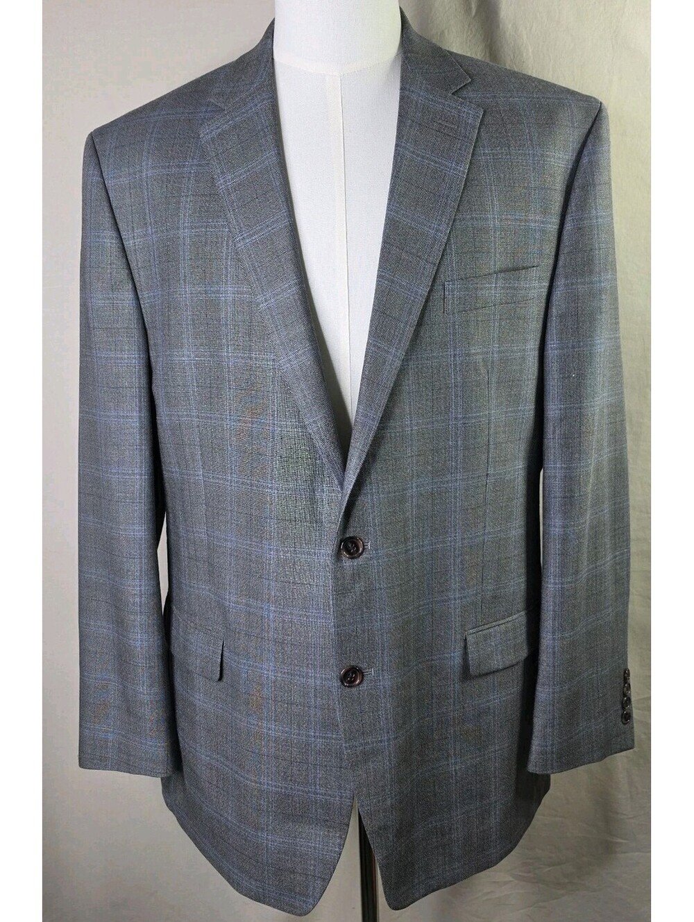 Lauren Ralph Lauren Gray Plaid Silk Wool Blazer Sport Coat 46L